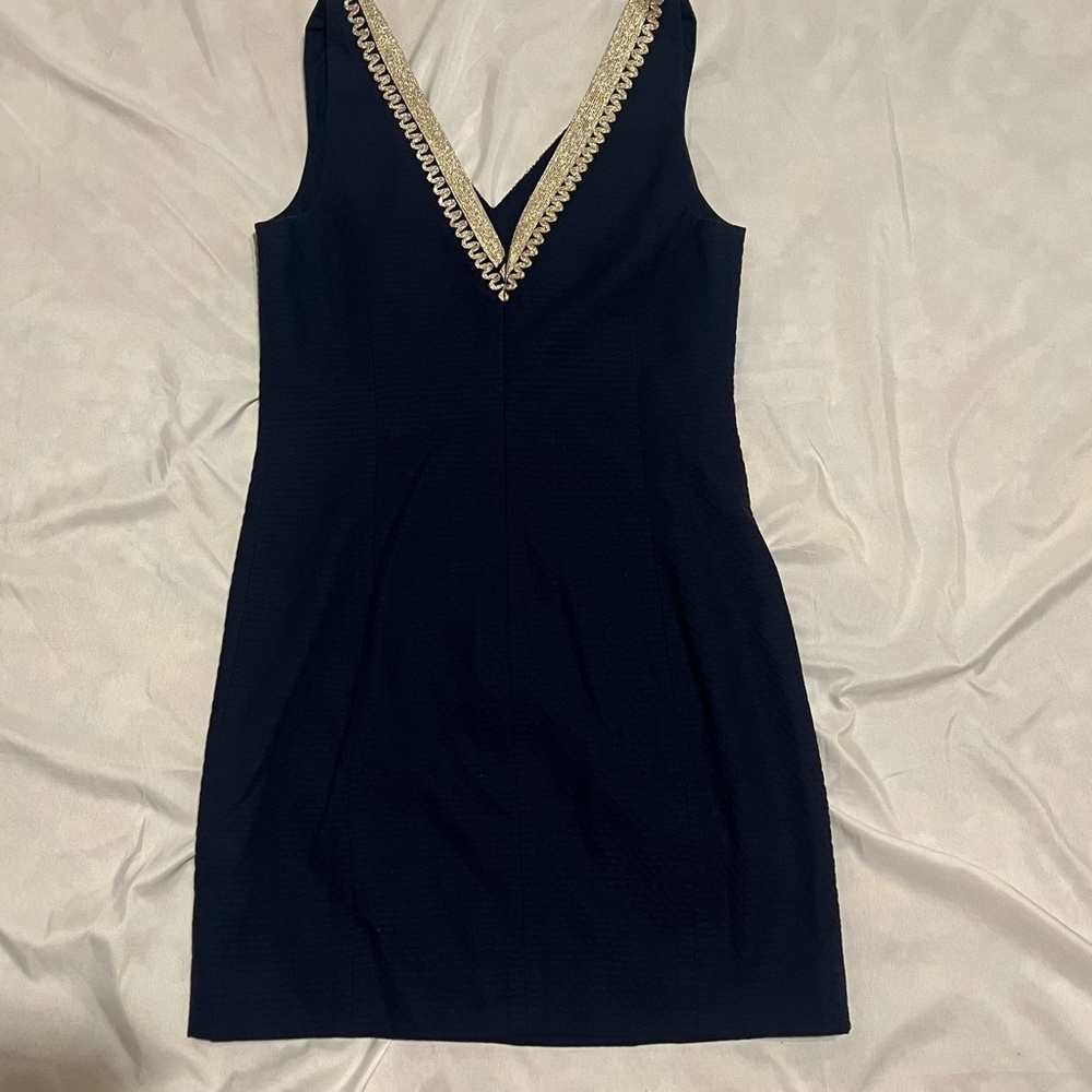 Lilly Pulitzer Junie Shift Mini Dress Navy & Gold Lace Sleeveless Womens Size 0 - Picture 6 of 7